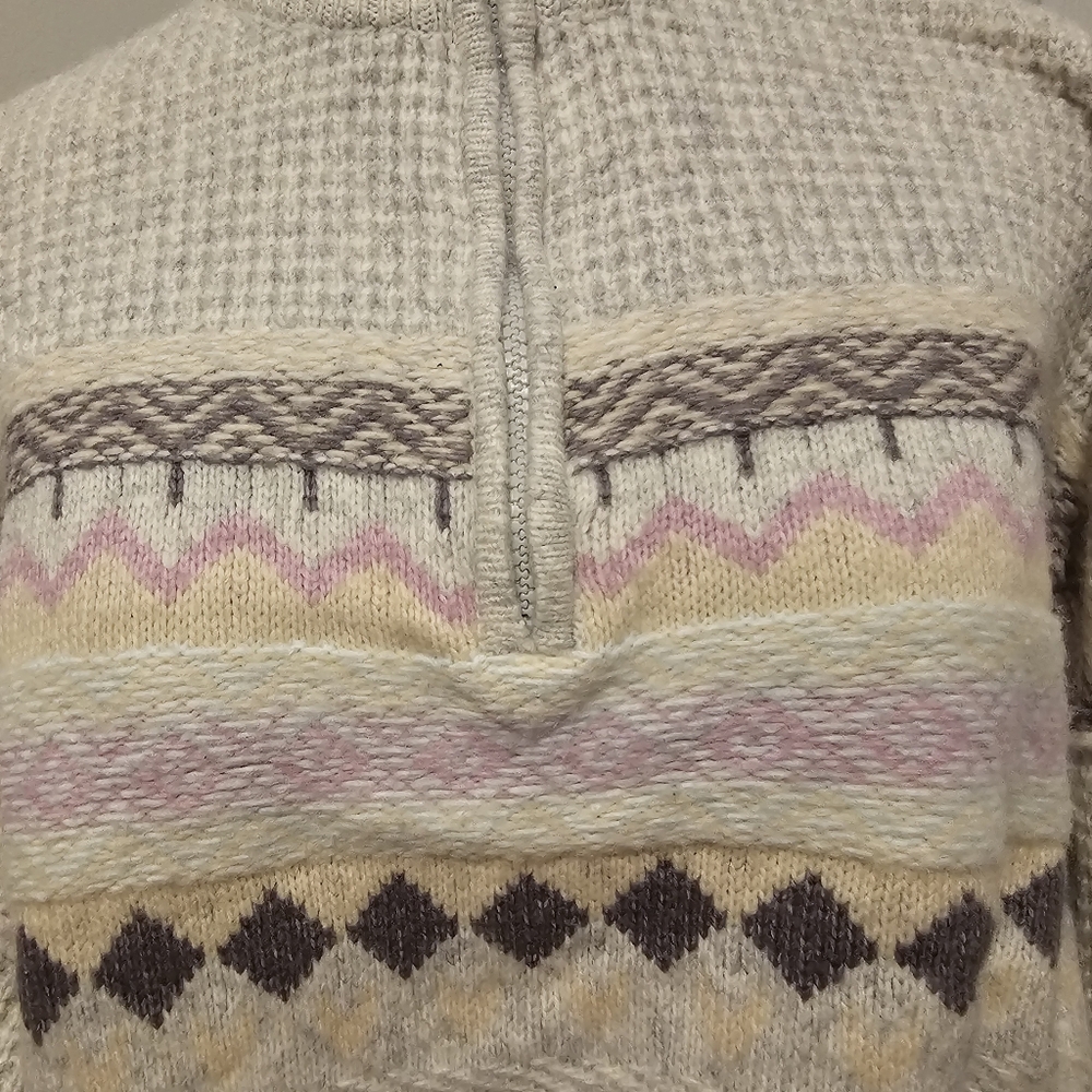 Sugar Moon Cozy Quarter Zip Cream and Mutliolor Crop Women's Sweater Sz M - Picture 6 of 7
